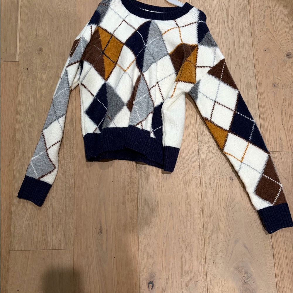 Halogen Argyle Crew Neck Sweater - Navy, Cream, Gray, Brown